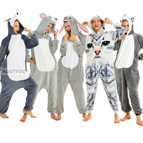 Halloween traje de los hombres y las mujeres Anime Cosplay unicornio conejo Lobo león animales Onesies niños mono trajes de pijama con capucha ► Foto 1/6