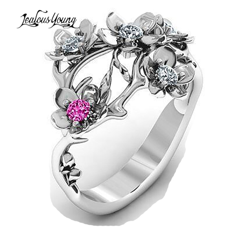 Anillo de boda de circonia roja para mujer, exquisita flor, accesorios de joyería, 2022 ► Foto 1/5