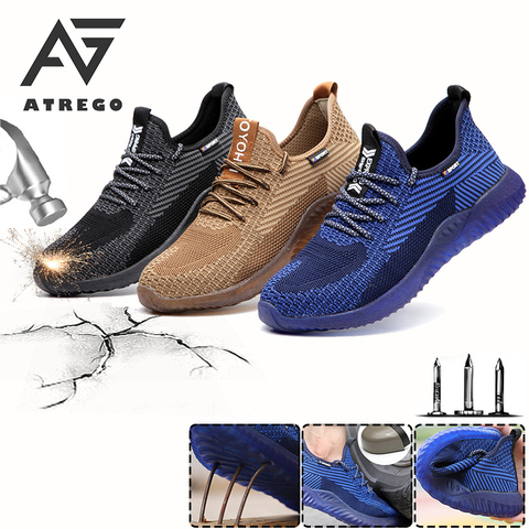 AtreGo, zapatos de seguridad de punta de acero para hombre, zapatos de malla informales transpirables para exteriores, zapatillas a prueba de perforaciones, botas de seguridad cómodas ► Foto 1/6