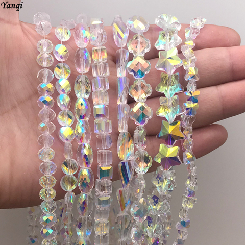 Briolette AB Color cuentas de cristal cuatro hojas trébol estrellas mariposa forma cuadrada y redonda facetadas cuentas de vidrio para fabricación de joyería DIY ► Foto 1/6