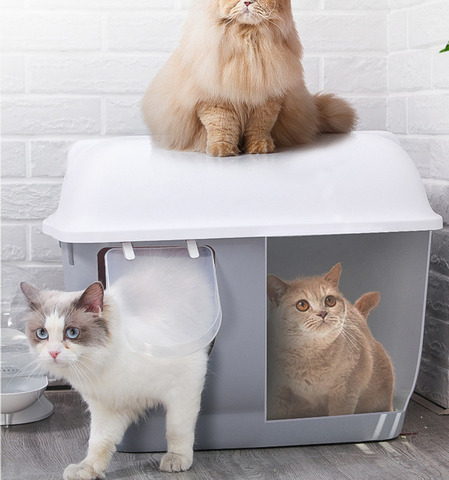 Cuenco para arena para gato espacial súper grande Almacenamiento de partición pala para arena para gatos inodoro para gatos totalmente cerrado diseño abatible pala fácil shit ba ► Foto 1/5