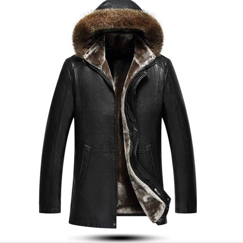 Chaqueta de piel de oveja para hombre, abrigo grueso de felpa, largo y cómodo, cálido, de cuero genuino, para invierno ► Foto 1/6