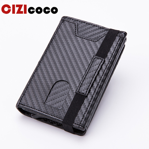 Cizicooco-tarjetero de fibra de carbono con bloqueo Rfid para hombre, billetera de cuero Unisex, información de seguridad, monedero de Metal de aluminio ► Foto 1/6