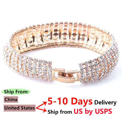 Pulsera con diamantes de imitación de cristal para mujer, pulsera de Color dorado/plateado, para dama de honor, boda, fiesta, gran oferta, 1 Uds. ► Foto 1/6