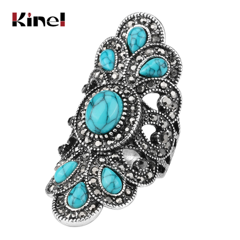 Kinel de lujo anillo para las mujeres aspecto Vintage resina azul joyas de plata incrustaciones de Color AAA gris colgante de cristal anillo Punk ► Foto 1/6