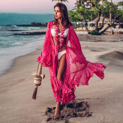 2022 mujeres traje De baño cubre manga Kaftan playa túnica Vestido De playa sólido blanco algodón Pareo Beach cuello alto cover Up ► Foto 1/6