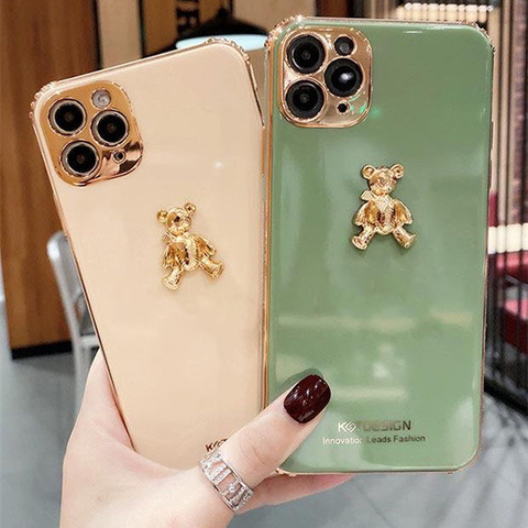 Funda de teléfono de silicona blanda con dibujos animados en 3D, funda de moda de lujo con chapado de oso dorado para iPhone 11, 12 Pro, X, XR, XS, Max, 7, 8 Plus ► Foto 1/6