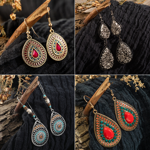 Pendientes colgantes de colores para mujer, joyería Bohemia étnica india, adornos para las orejas de gota de agua para mujer, accesorio de boda ► Foto 1/6