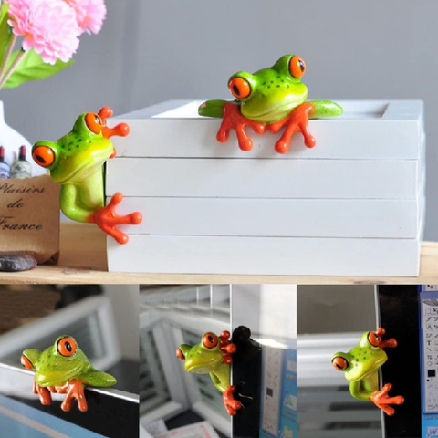 Graciosas de resina ranas creativo 3D Animal figurilla de sapo artesanías decorativas para Monitor de la computadora de escritorio de casa jardín decoración regalo ► Foto 1/6