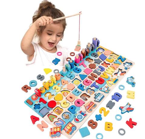 Montessori-Juguetes Educativos de madera para niños, tablero de matemáticas, pesca, Montessori, juguetes educativos para 1, 2 y 3 años ► Foto 1/6