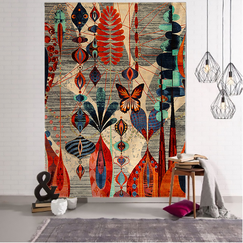 Tapiz con ilustración de flor abstracta antigua para colgar en la pared, tapiz con estampado artístico bohemio para decoración del hogar ► Foto 1/6