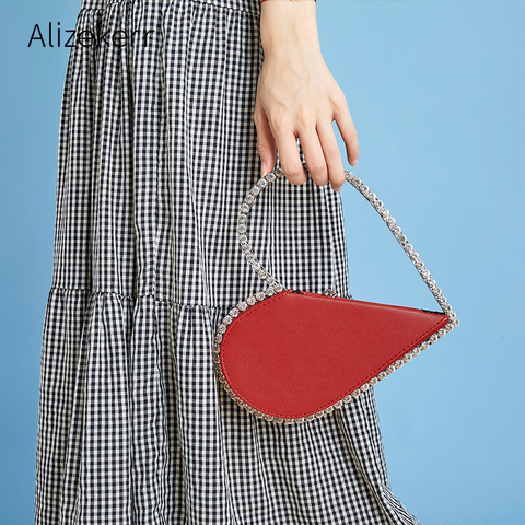 Bolso de mano con diamantes de corazón rojo para mujer, pochette de noche con diamantes de imitación y Asa acrílica en color negro para boda y fiesta ► Foto 1/6