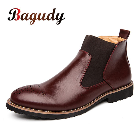 Otoño Invierno cuero genuino tobillo botas Chelsea hombres zapatos Vintage clásico hombre Casual motocicleta bota calzado elegante para hombre ► Foto 1/6