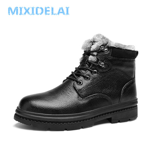 MIXIDELAI-botas impermeables de piel auténtica para hombre, botines de trabajo exterior, para nieve, para invierno ► Foto 1/6