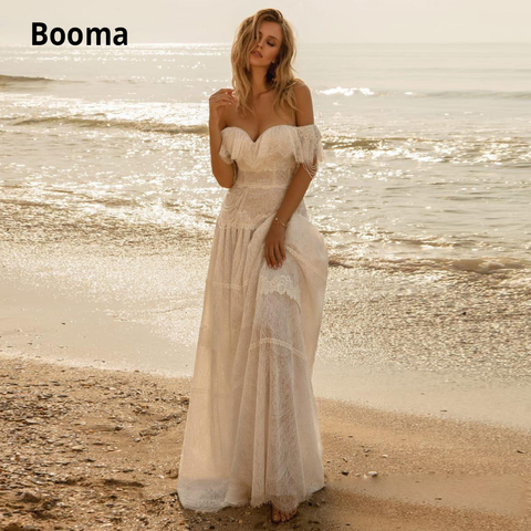 Booma-vestidos De novia bohemios De encaje, sin hombros, con volantes, línea A, para playa, bohemios, De talla grande, 2022 ► Foto 1/6