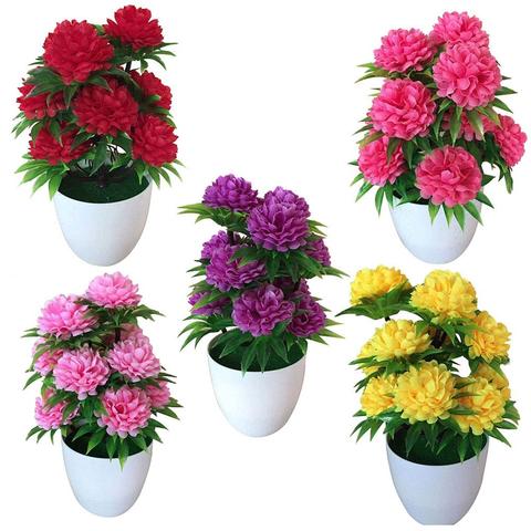 1Pc Artificial bonsái crisantemo maceta Paisaje de plantas casa Floral flores artificiales de decoración de Color brillante plantas en maceta ► Foto 1/6