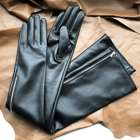 Guantes de cuero de oveja real para hombre, Cremallera abierta lateral, largos, piel de oveja pura, para conducir, tamaño personalizado ► Foto 1/6