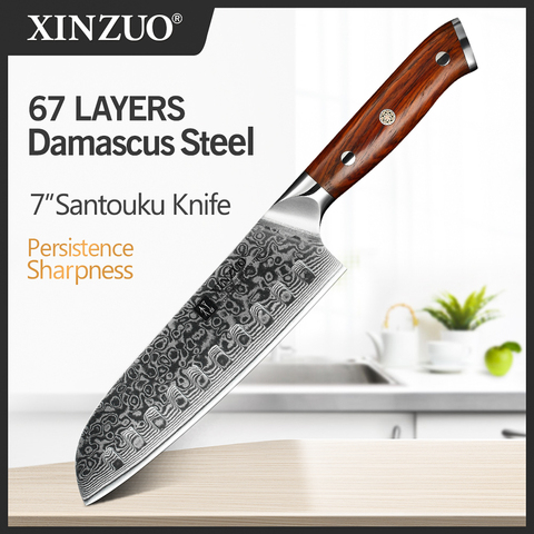 XINZUO-cuchillo Santoku de 7 pulgadas para Chef japonés, cuchillo profesional de cocina de acero damasco vg10 con mango de madera de rosa ergonómico ► Foto 1/6