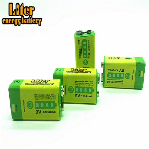 9V 6F22 USB 1200mAh batería recargable de iones de litio para alarma de humo MICRÓFONO INALÁMBRICO guitarra EQ intercomunicador multímetro banco de potencia ► Foto 1/6