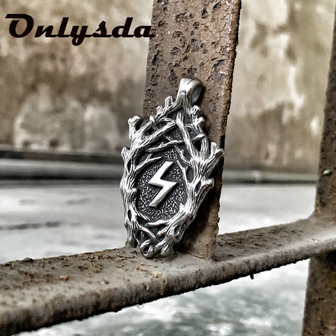 Venta al por mayor, ramas de iluminación, collar con colgante de acero inoxidable para hombre, joyería gótica vikinga, regalo Retro para novio, OSDZ113 ► Foto 1/6