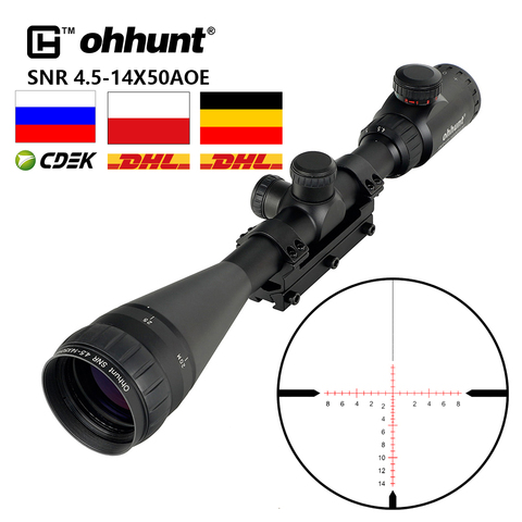 Ohhunt-mira táctica AOE 4,5-14x50, retícula de cristal especial de cruz roja grabada con anillos de una pieza de 11mm o 20mm para mira de Rifle ► Foto 1/6