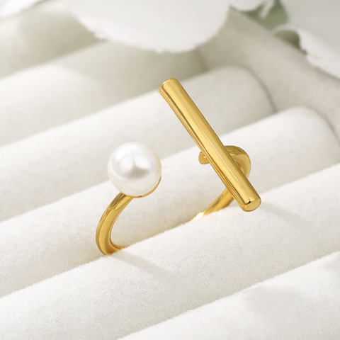 Anillos geométricos de Metal minimalista de Corea para mujer, apertura ajustable anillo con perla de imitación, fiesta, regalo de aniversario de boda ► Foto 1/6