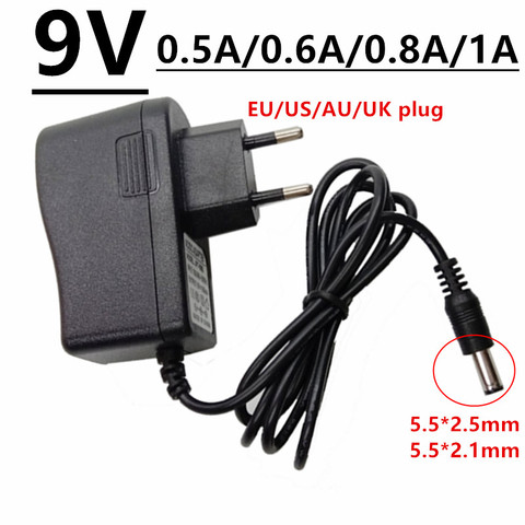 9V 9V DC5.5mm 0.5A 0.6A 0.8A 1A AC/DC adaptador 500mA 600mA 800mA 1000mA de suministro de adaptador de corriente Universal de la UE nos UK AU enchufe adaptador ► Foto 1/6