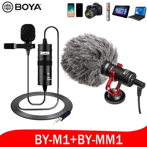 BOYA BY-MM1M1 estudio micrófono de solapa de Audio Mini 3,5mm Collar de condensador de solapa para iphone Canon Nikon DSLR Cámara videocámara grabadora ► Foto 1/6