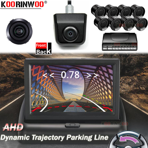 Koorinwoo-alarma de sonido de Radar inverso para aparcamiento de coche, dispositivo con 8 sensores parktronic, con cámara/Monitor, vista delantera y trasera Dual ► Foto 1/6