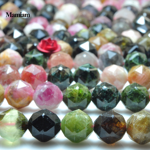 Mamiam-Cuentas de turmalina de colores naturales, piedra facetada de corte de diamante de 8mm, cuentas sueltas para pulsera, collar, diseño de joyería ► Foto 1/5