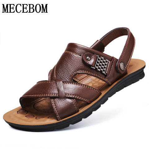 Sandalias de cuero para hombre, zapatos informales de calidad, para la playa, sin cordones, talla grande 47, para verano ► Foto 1/6