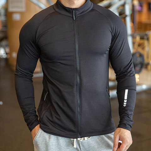 Camisa deportiva con cremallera para hombre, ropa deportiva elástica de secado rápido para correr, Fitness, gimnasio, otoño e invierno, nueva ► Foto 1/6