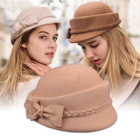 Boina de lana de 100% para mujer, boina de fieltro para invierno, boina de fieltro Floral, fieltro francés, gorro de boina fedora, gorro con flor ► Foto 1/6