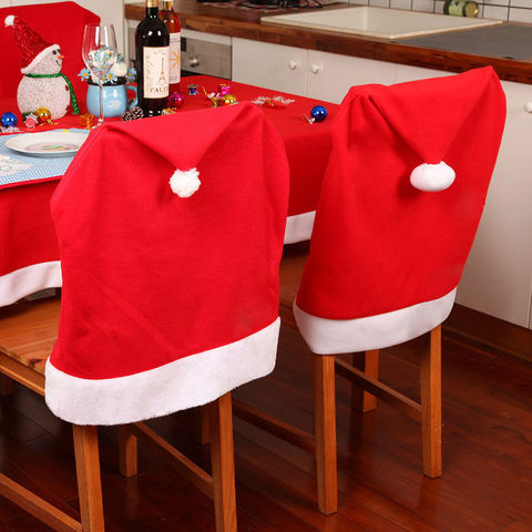 Cubierta de silla de algodón de Papá Noel para Navidad, cubierta de silla de mesa no tejida, sombrero rojo, tapa trasera de la silla, decoraciones navideñas para el hogar, 60cm x 50cm, 1 unidad ► Foto 1/6