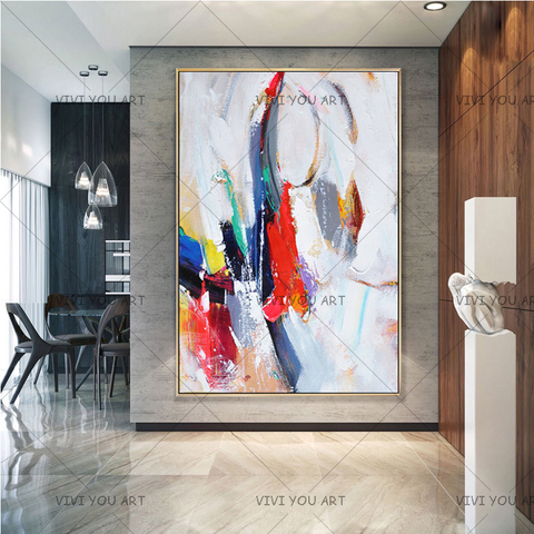 Pintura al óleo abstracta sobre lienzo, pintura abstracta moderna de Color brillante hecha a mano, imagen de paisaje colorido, decoración de pared de hogar y Hotel ► Foto 1/6