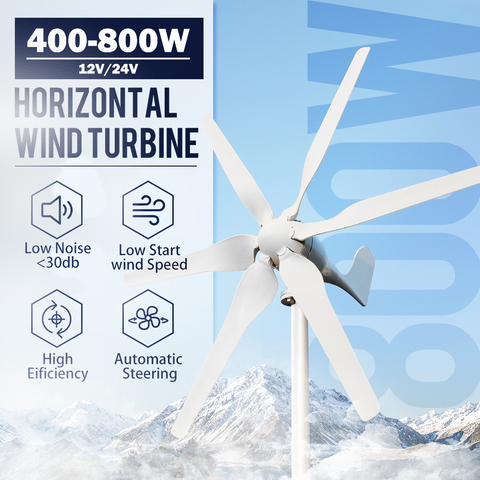 Turbina aerogeneradora de 3/5/6 cuchillas, 400w, 600w, 800w, 12v, 24v, alta eficiencia para el hogar, yate, granja, inicio de Baja velocidad del viento ► Foto 1/6