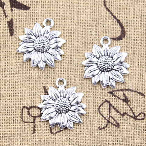 12 Uds. De abalorios de flor de girasol, 21x19mm, colgantes de Color plata antigua, fabricación artesanal, búsqueda de joyería tibetana ► Foto 1/2