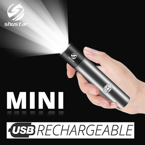 Mini linterna LED recargable por USB, linterna a prueba de agua con tres modos de iluminación, zoom telescópico, elegante y portátil para iluminación nocturna ► Foto 1/6