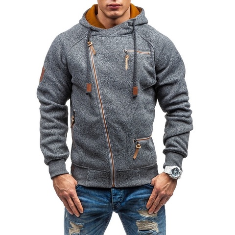 Sudaderas con capucha de manga larga para hombre, Nueva Sudadera con capucha de otoño e invierno, informal, liso, con cremallera, ropa informal con capucha ► Foto 1/6