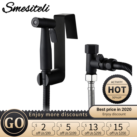 Smesiteli-bidé de baño negro, inodoro Vertical, pulverizador portátil de acero inoxidable para bidé, Shattaf, inodoro montado en pared de la Ducha ► Foto 1/6