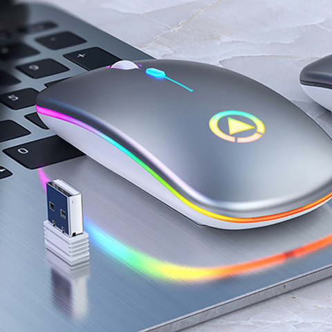 Ultra-delgada LED luces de colores recargable ratón inalámbrico Mini mudo USB ratón óptico ergonómico para juegos de ordenador portátil ratón ► Foto 1/6