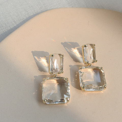 Yanliujia-pendientes cuadrados geométricos de cristal transparente para mujer, accesorios de boda para fiesta, regalos de joyería ► Foto 1/6