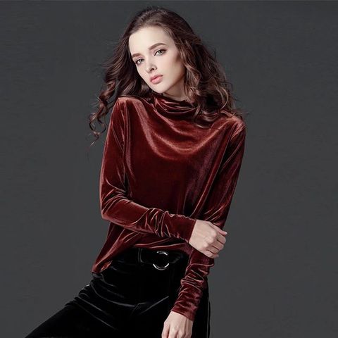 Nuevo 2022 Otoño de manga larga de cuello alto de terciopelo blusa Oficina vintage de terciopelo camisas invierno lusas topls de talla grande 6XL 7XL 8XL ► Foto 1/5