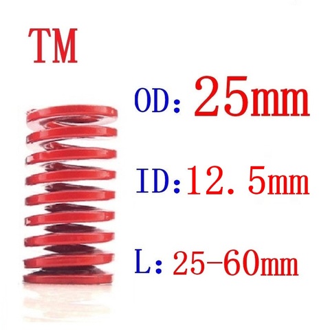Muelle de troquel de compresión para estampado en espiral, carga media roja, diámetro exterior de 25mm, diámetro interior de 12,5mm de longitud de 25-60mm, 1 Uds. ► Foto 1/3