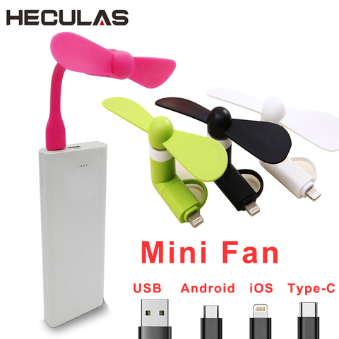 Heculas-ventilador USB Flexible para teléfono móvil, miniventilador extraíble para Android iOS, batería externa tipo C, portátil, dispositivos USB ► Foto 1/6