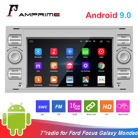 AMPrime-radio Multimedia con GPS para coche, Radio con reproductor DVD, Android 9,0, 2 Din, 7 pulgadas, para Ford/Focus/s-max/Mondeo 9/galayc-max ► Foto 1/6