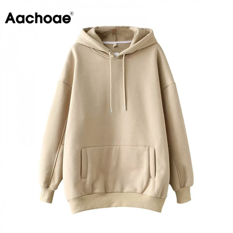 Aachoae Casual sólido Sudaderas con capucha mujeres Batwing manga larga de talla grande Sudaderas de otoño Pullover Pure moda Tops Sudaderas ► Foto 1/6