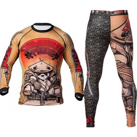 Kimono de jiu jitsu gi t-shrtis + pantalones traje mma hombre lycra bjj boxeo t camisa muay thai mma lucha ropa de compresión ► Foto 1/6