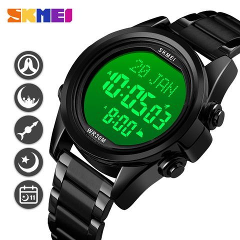 SKMEI-relojes digitales para hombres musulmanes, pulsera de hora con luz LED diurna, hora de regalo islámica, Qibla, tiempo de oración, 1667 ► Foto 1/6