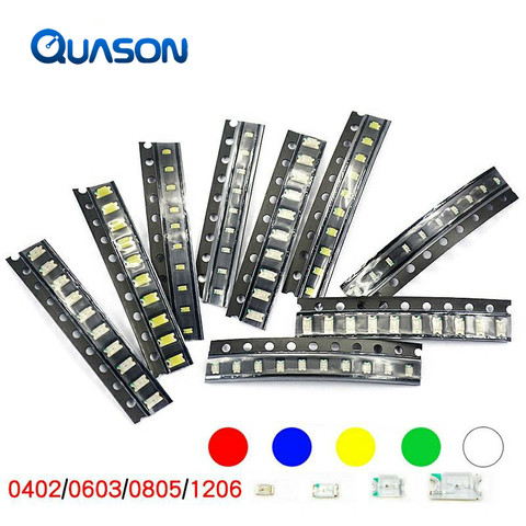 Kit de diodo LED rojo/Verde/azul/blanco/amarillo, 5 colores x 20 piezas Uds., 100, 5050, 5730, 1210, 1206, 0805, 0603 SMD, 0402 ► Foto 1/2